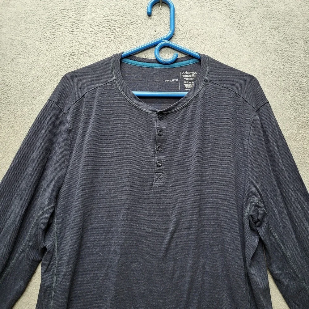HYLETE Men Shirt X-LARGE‎ Blue Button Long Sleeve Henley